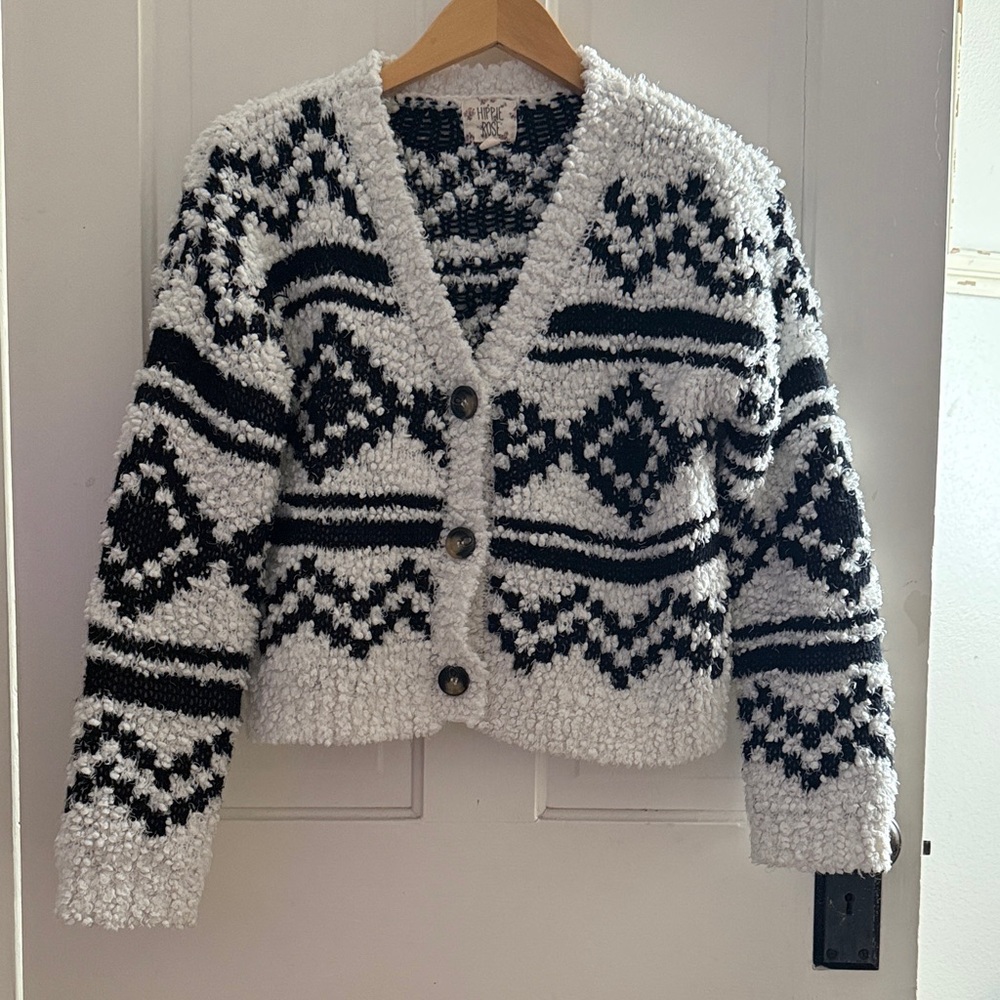 3/$30 Hippie Rose Black and White Textured Cardigan